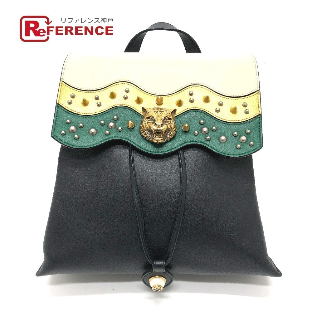 GUCCI Studded Animalier Bag Backpack Rucksack Leather Black